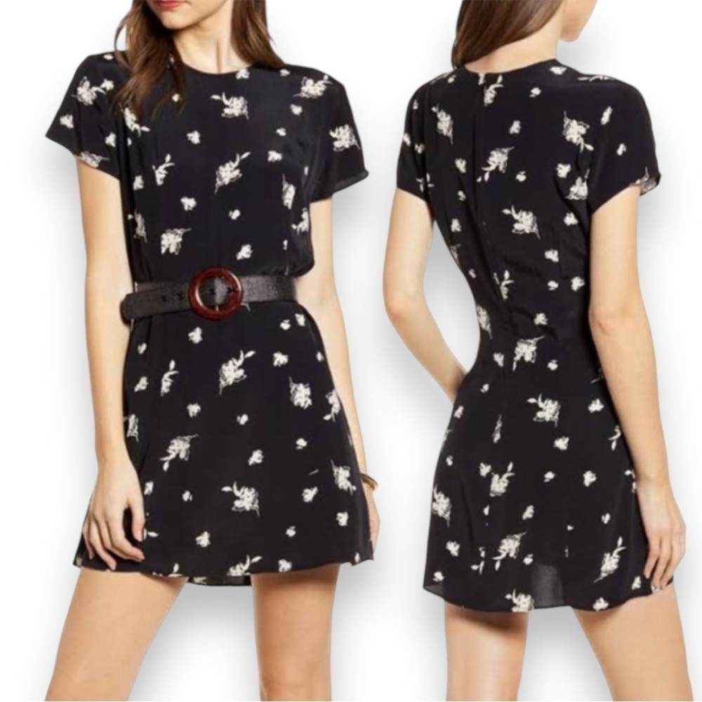 Something Navy Black Cream Floral Easy Flirty Mini Dress - Medium